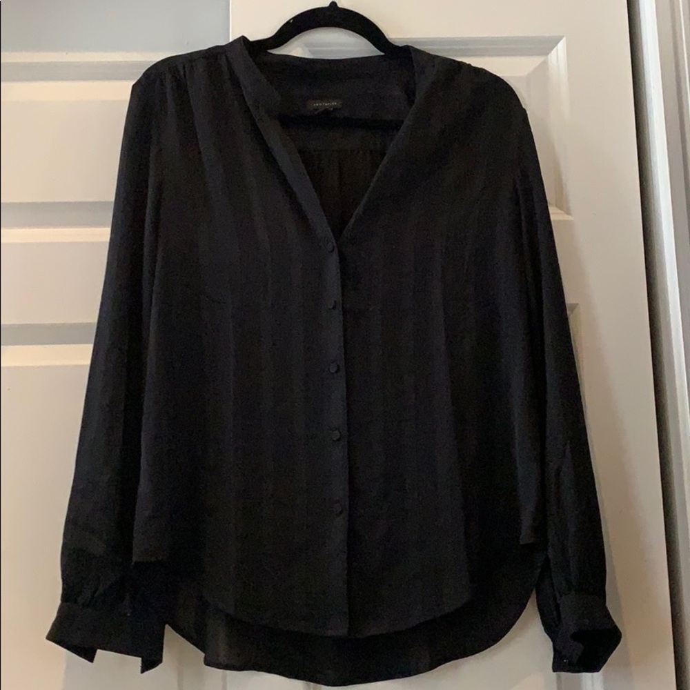 Long sleeve black button up semi-sheer blouse
